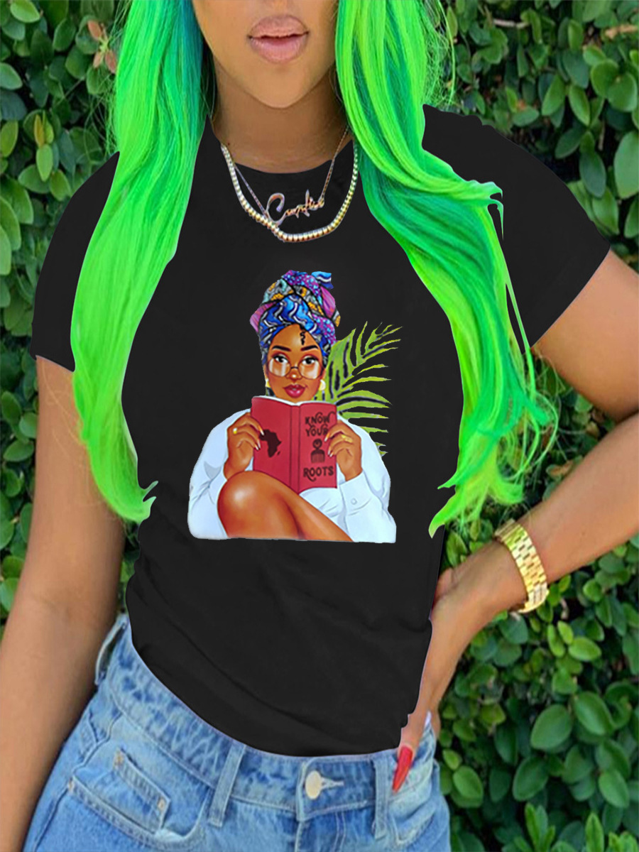 

Lovely Casual Book Portrait Print Black T-shirt