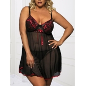 Lovely Sexy See-through Patchwork Red Plus Size Ba