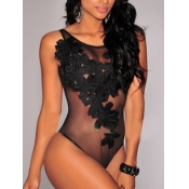 Lovely Sexy Mesh Patchwork Black Teddies