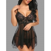 Lovely Sexy See-through Flounce Design Black Babyd