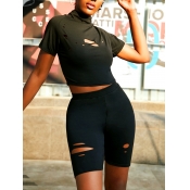 Lovely Street Turtleneck Broken Holes Black Two Pi