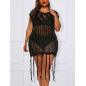 LW Plus Size Sexy See-through Tassel Design Black 