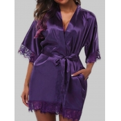 Lovely Plus Size Sexy Cross-over Lace-up Purple Ba