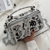 LW Street Letter Print Patchwork White Crossbody B
