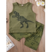 Lovely Boy Casual O Neck Letter Print Green Two Pi