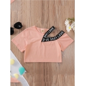 Lovely Girl Sweet Letter Print Hollow-out Pink T-s