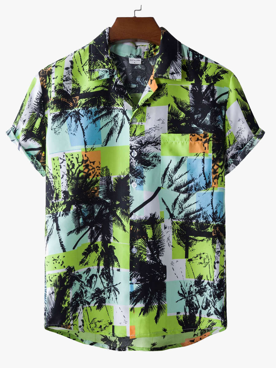 

Lovely Men Boho Palm Tree Print Patchwork Multicolor Shirt, Multi