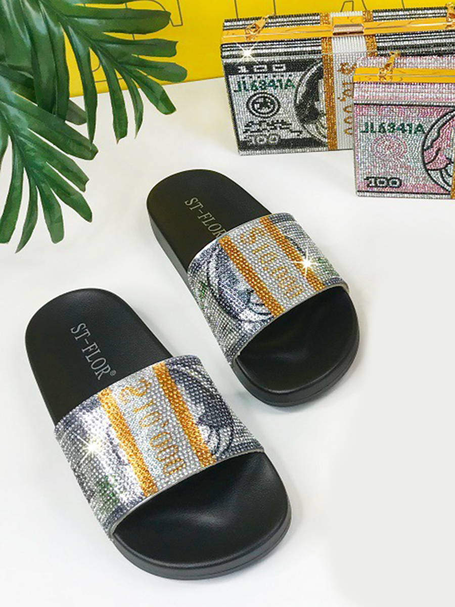 

LW Sweet Letter Sequined Black Slippers