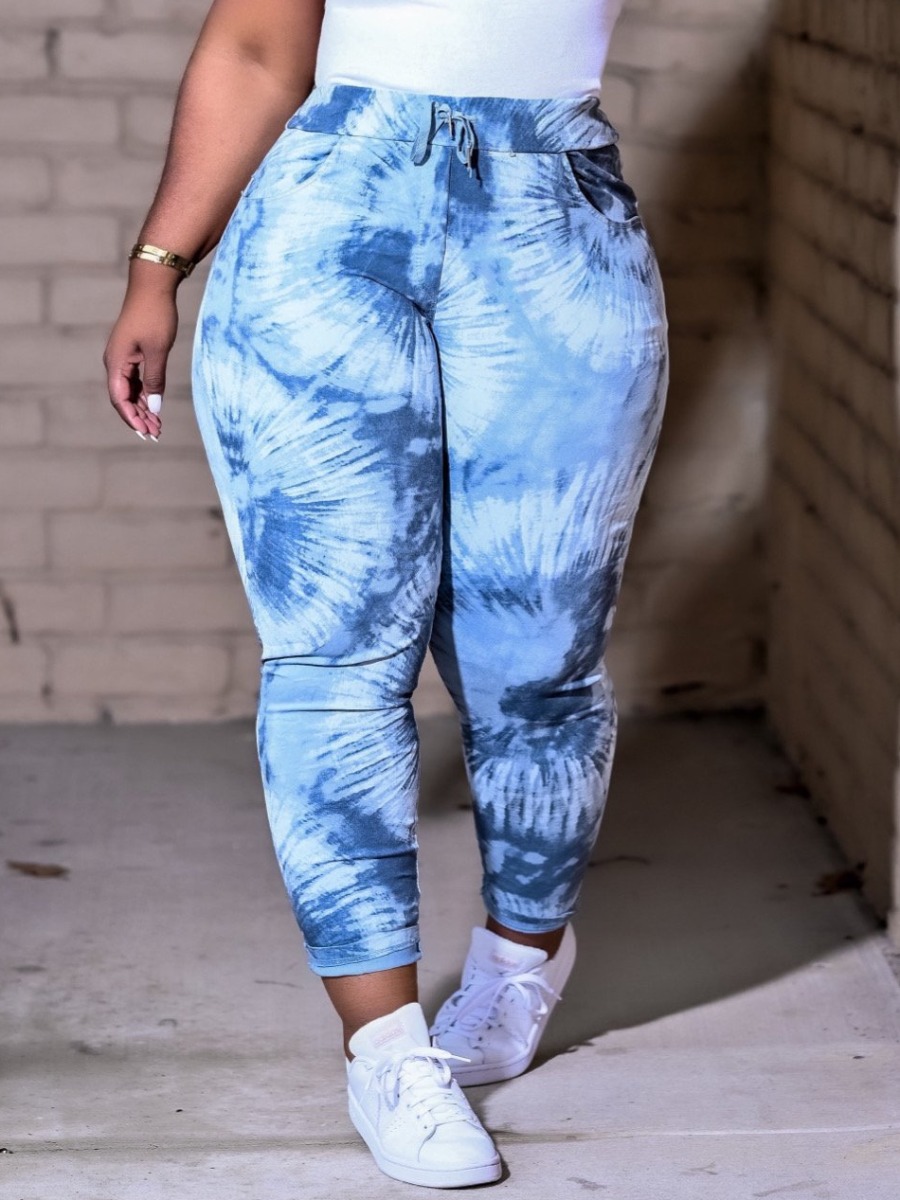 

LW Casual Tie-dye Drawstring Blue Pants