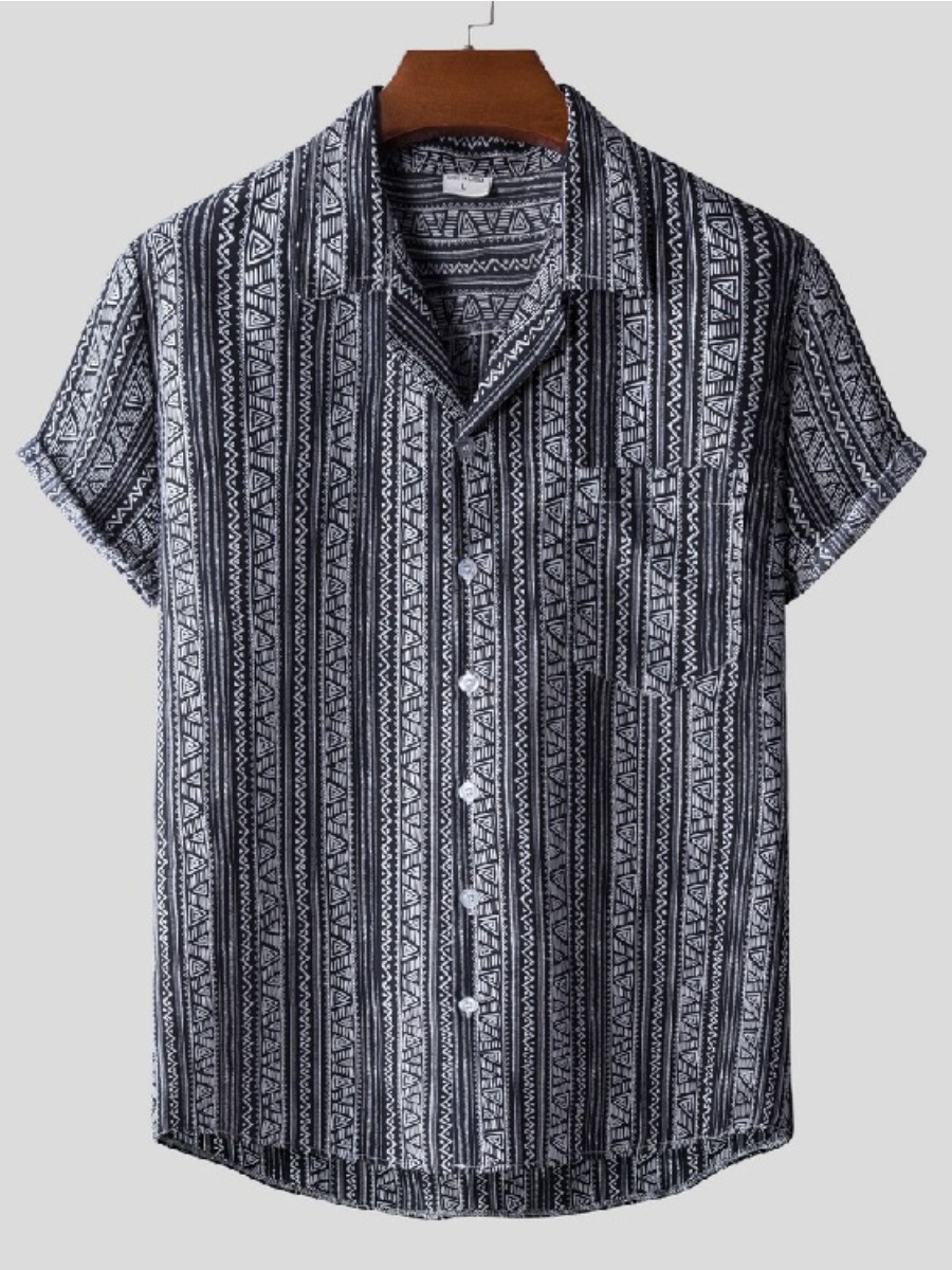 

Lovely Men Casual Geometric Print Patchwork Black Shirt