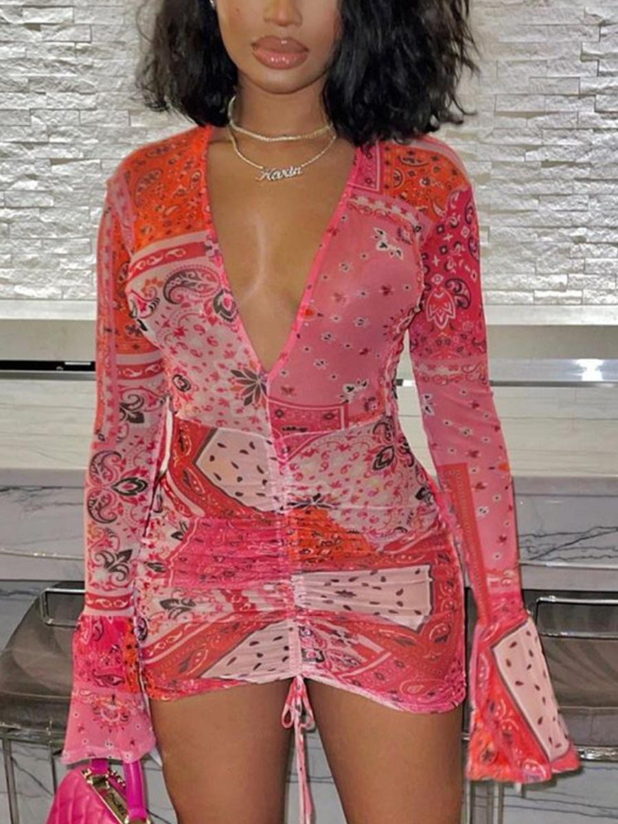 

Lovely Street Flared Ruched Drawstring Pink Mini Dress