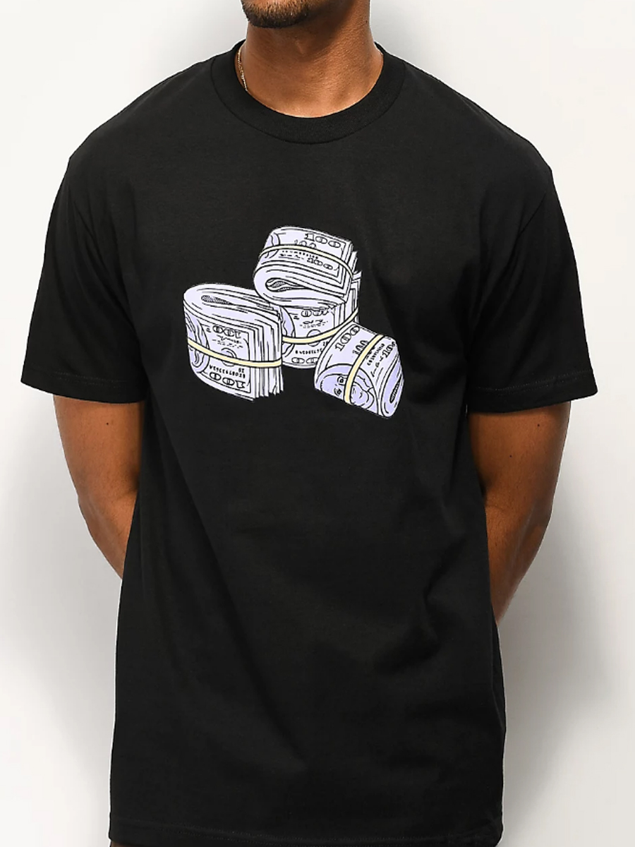 

Lovely Men Casual O Neck Money Print Black T-shirt