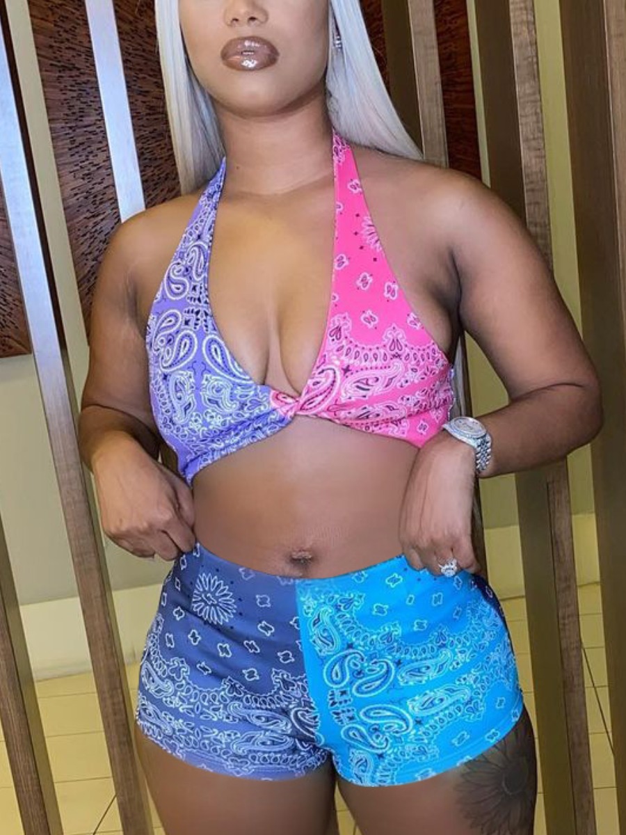 

Lovely Boho Cashew Print Twisted Blue Tankini