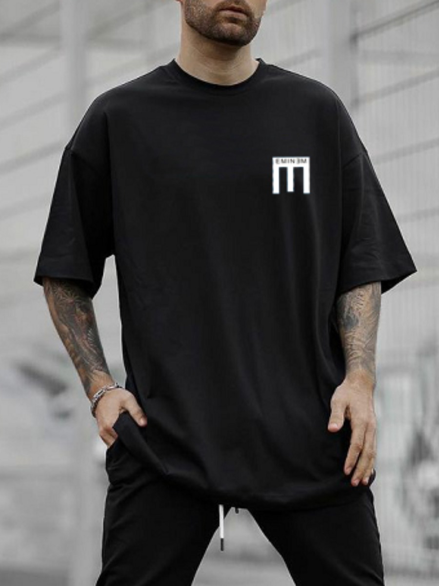 

Lovely Men Casual O Neck Letter Print Black T-shirt