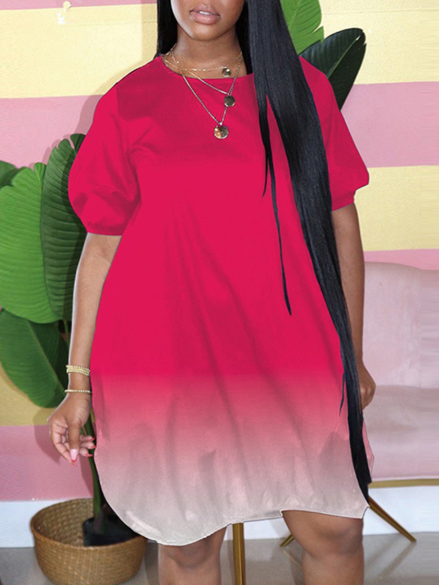 

LW Plus Size Casual Gradient Drawstring Rose Red Knee Length Dress