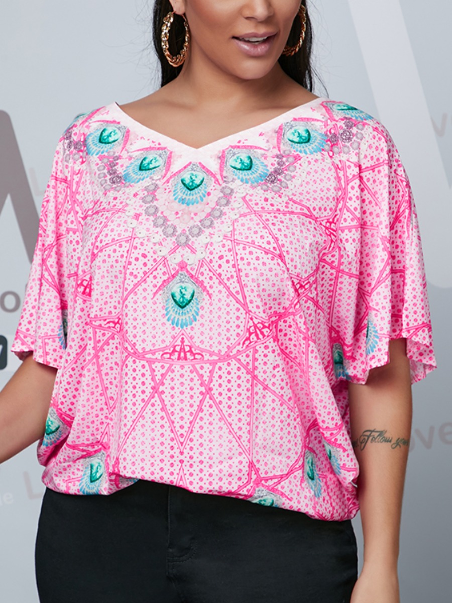 

Lovely Casual Dot Print Patchwork Light Pink T-shirt