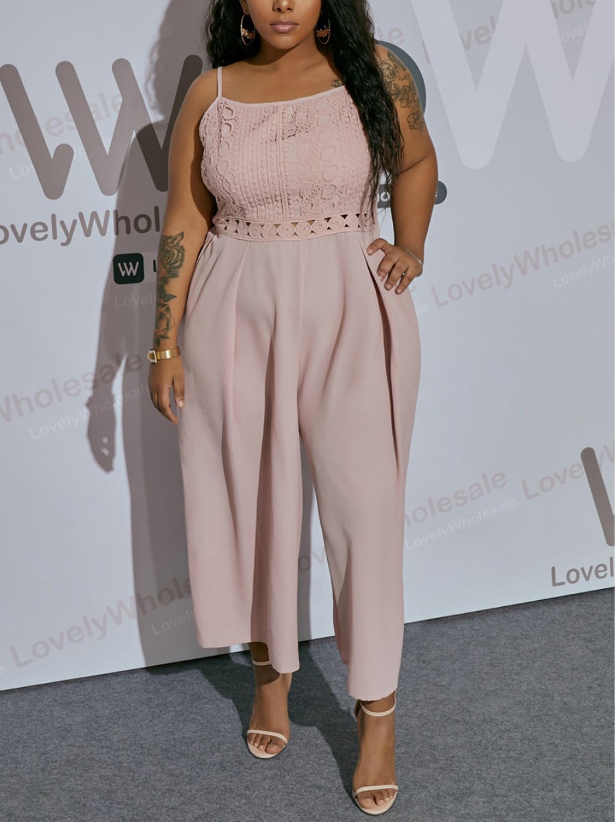 

Lovely Elegant Square Neck Hollow-out Pink Plus Size One-piece Jumpsuit