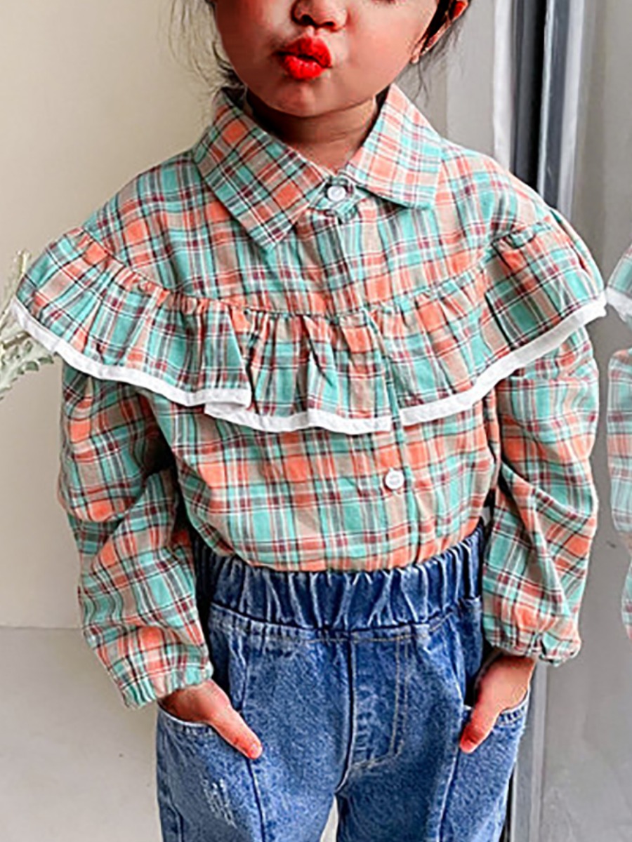 

Lovely Girl Street Plaid Print Flap Over Multicolor Blouse, Orange