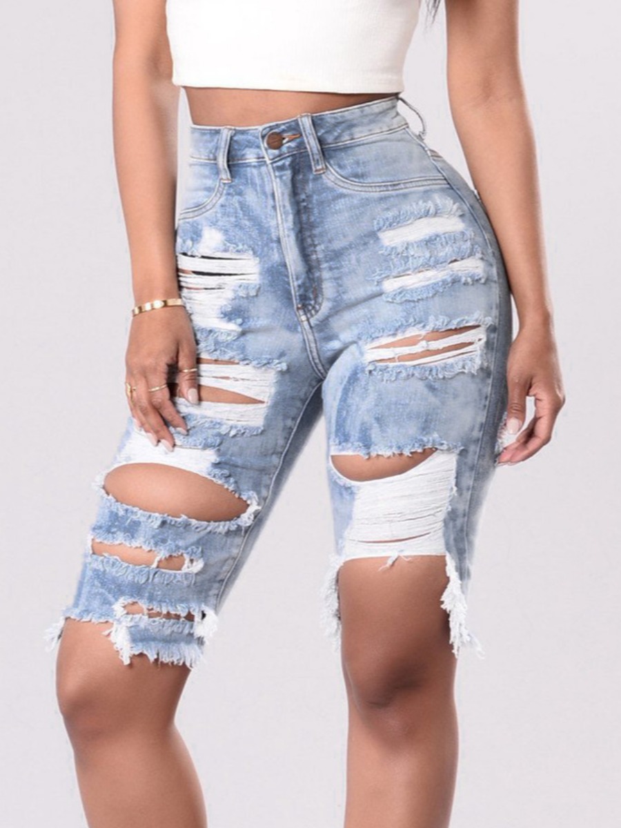 

Lovely Street High-waisted Ripped Blue Denim Shorts