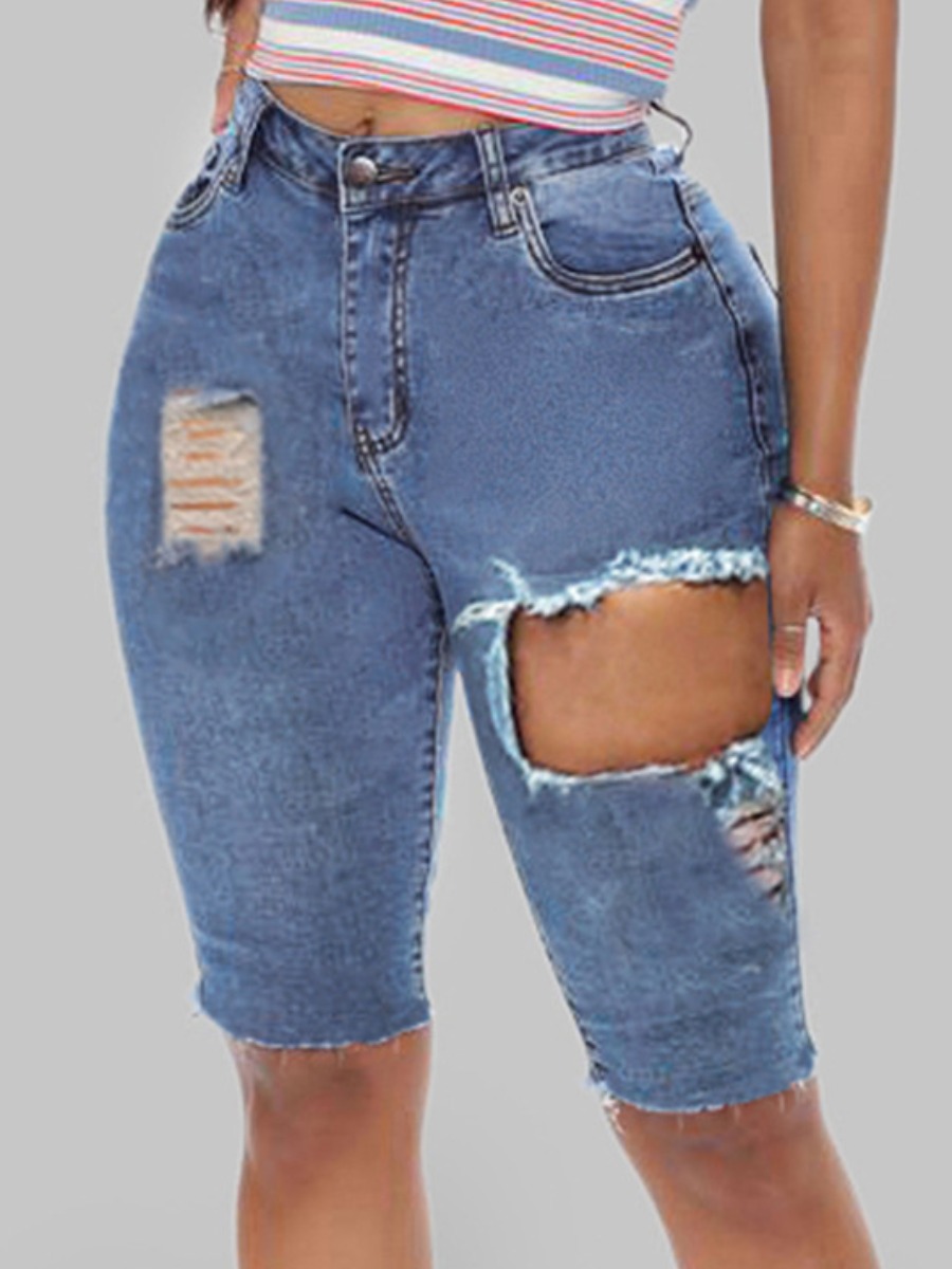 

Lovely Street High-waisted Ripped Blue Denim Shorts