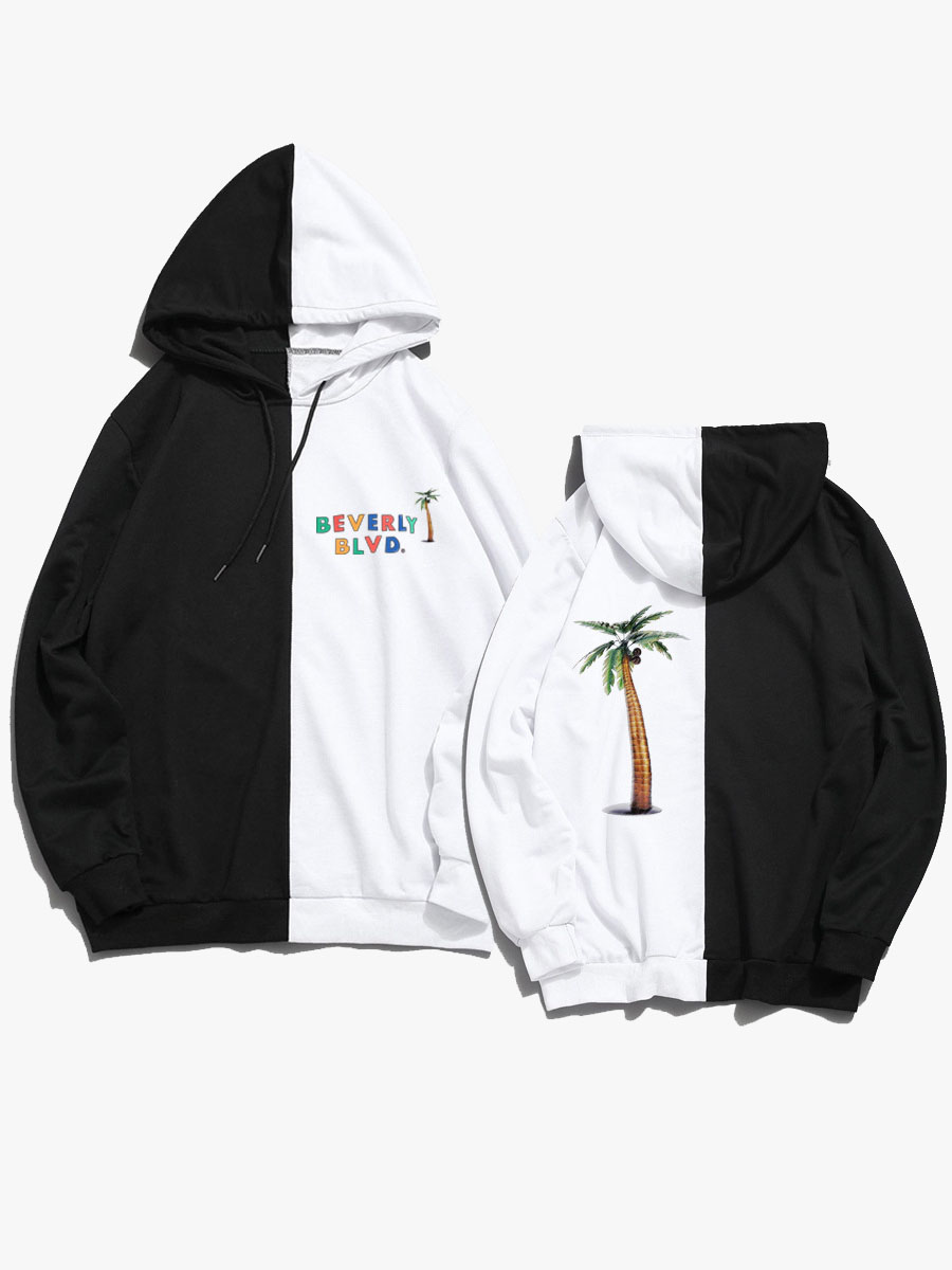

Lovely Men Casual Tree Print Patchwork Black Hoodie