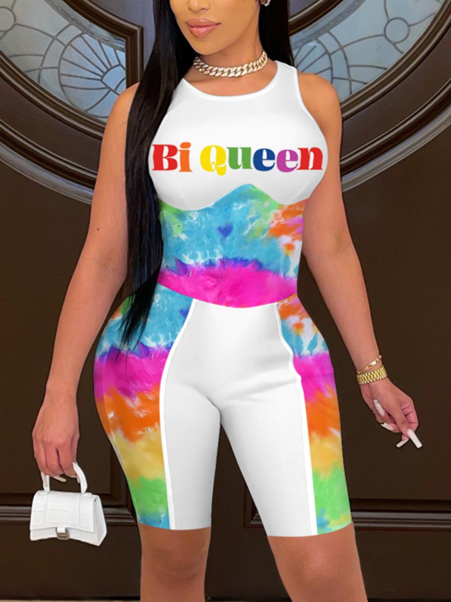 

Lovely Street Letter Print Tie-dye Multicolor One-piece Romper, Multi