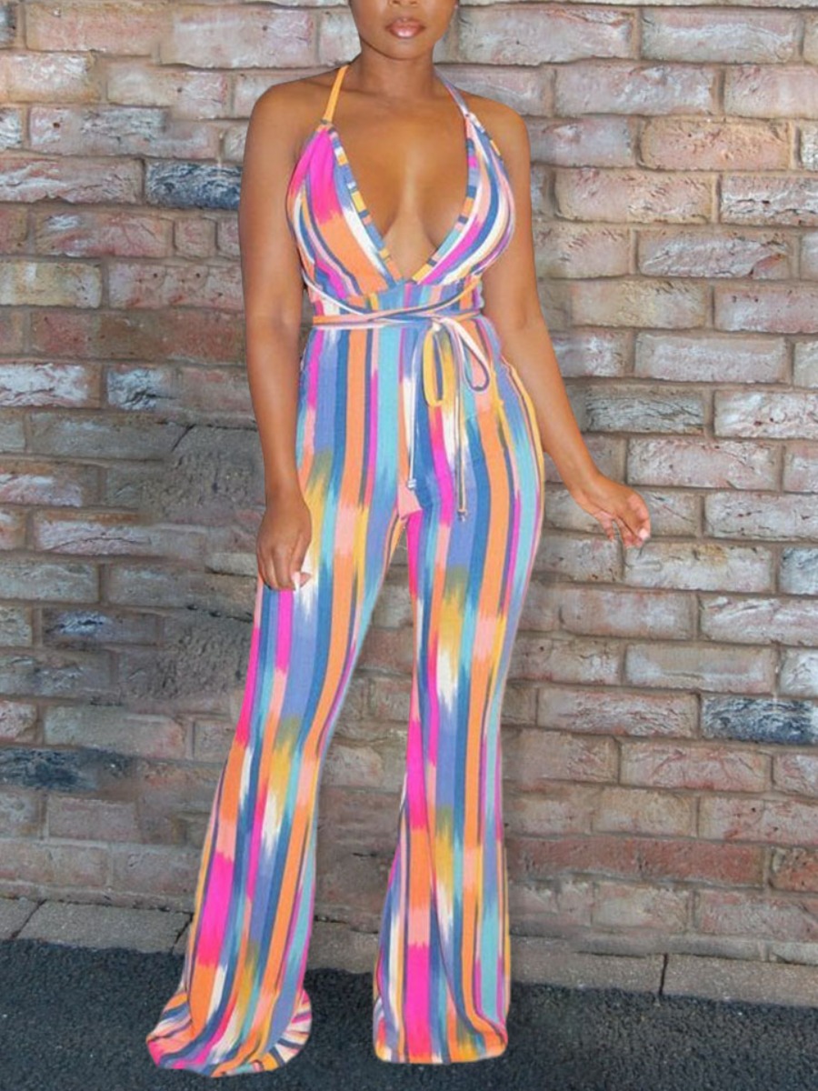 

Lovely Sexy Backless Bandage Design Multicolor One-piece Jumpsuit, Multi