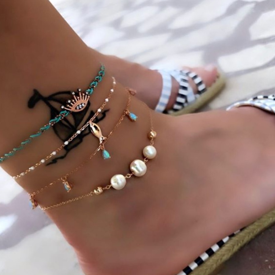

Lovely Casual Pearl Decoration Gold 4-piece Body Chain
