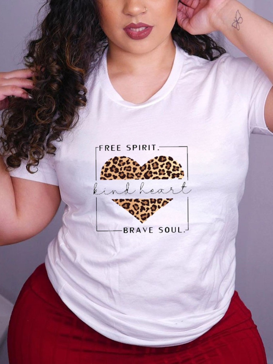 

Lovely Casual Leopard Letter Print White T-shirt