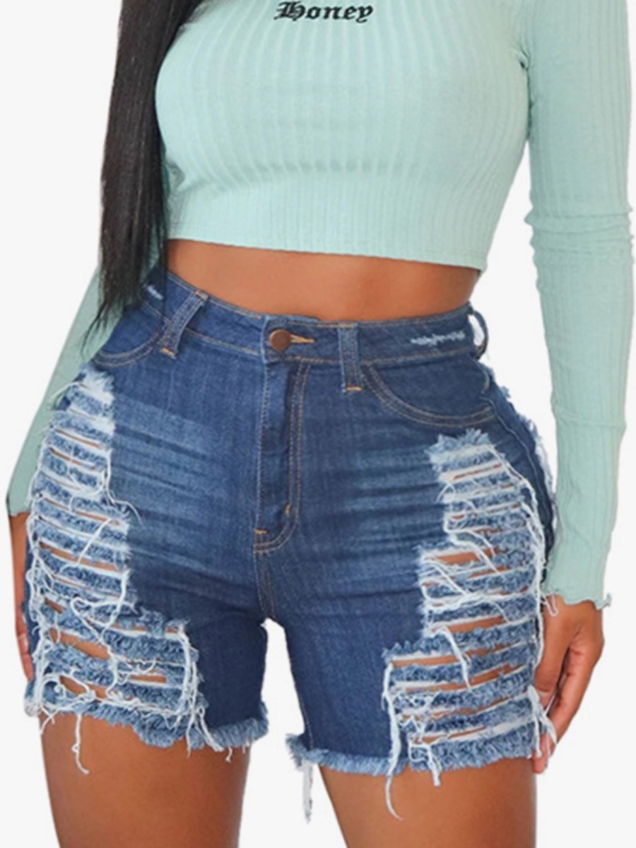 

Lovely Street Ripped Raw Edge Vivid Blue Denim Shorts
