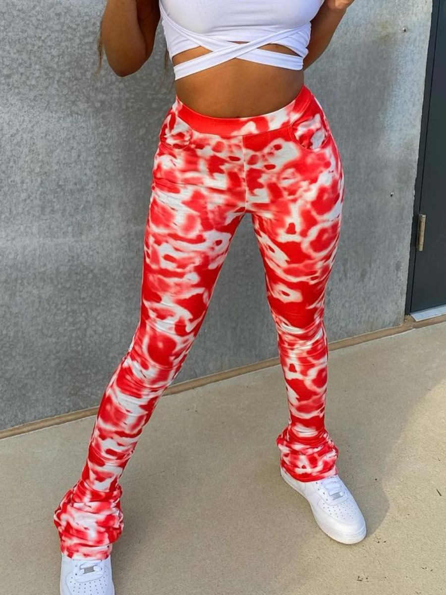 

Lovely Street Tie-dye Fold Design Red Pants