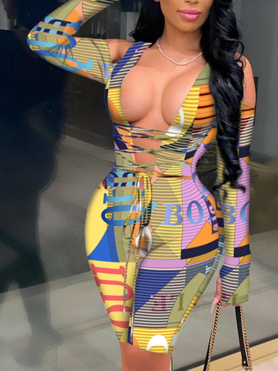 

Lovely Sweet Geometric Letter Print Bandage Design Multicolor One-piece Romper, Multi
