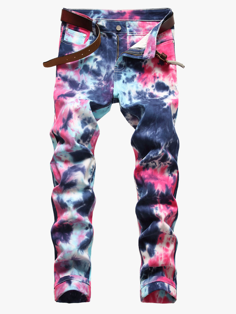 

LW Men Street Stretchy Denim Mid Waist Tie Dye Jeans, Multi