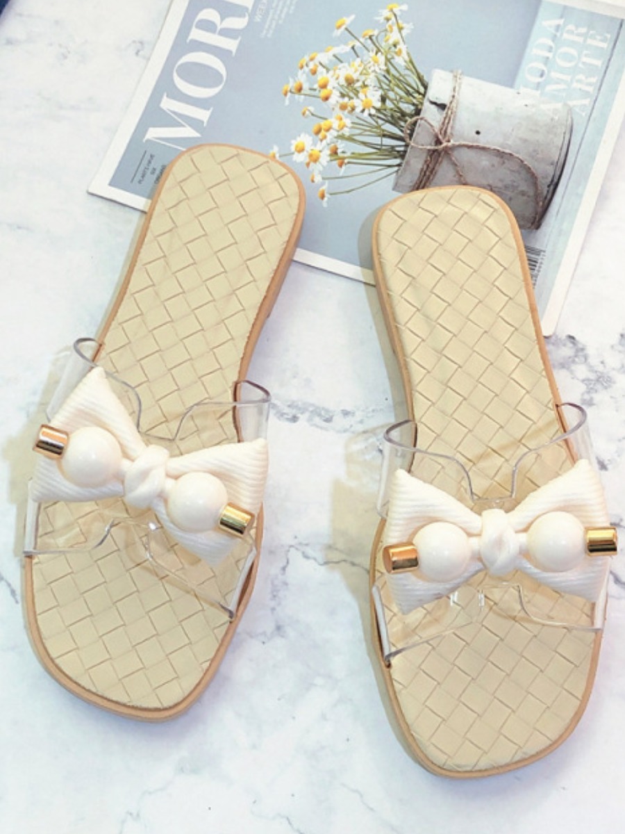 

Lovely Casual Bow-tie Decoration White Slippers