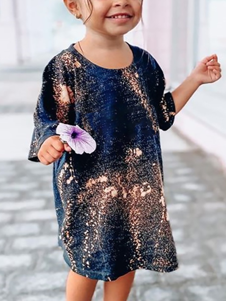 

Lovely Girl Street O Neck Tie-dye Royalblue T-shirt