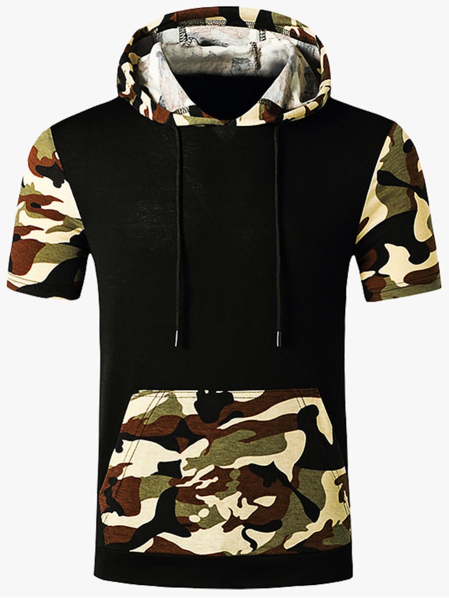 

Lovely Men Casual Hooded Collar Camo Print Black Hoodie
