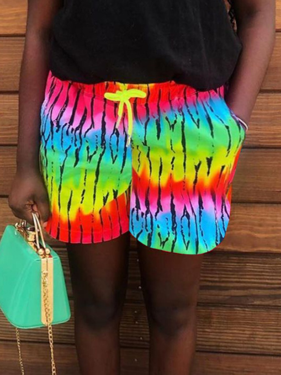 

Lovely Street Tie-dye Drawstring Multicolor Shorts, Multi