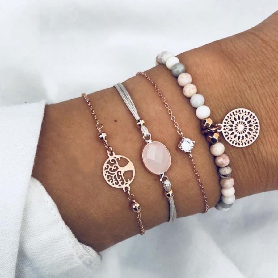 

Lovely Casual Hollow-out Coin Silver 4-piece Bracelet