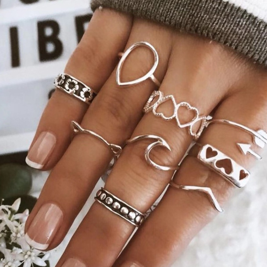 

Lovely Casual Hollow-out Silver 9-piece Ring