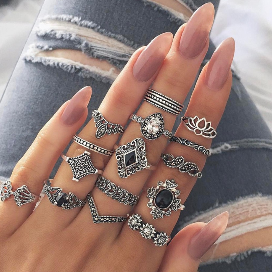 

Lovely Casual Floral Hollow-out Silver 15-piece Ring
