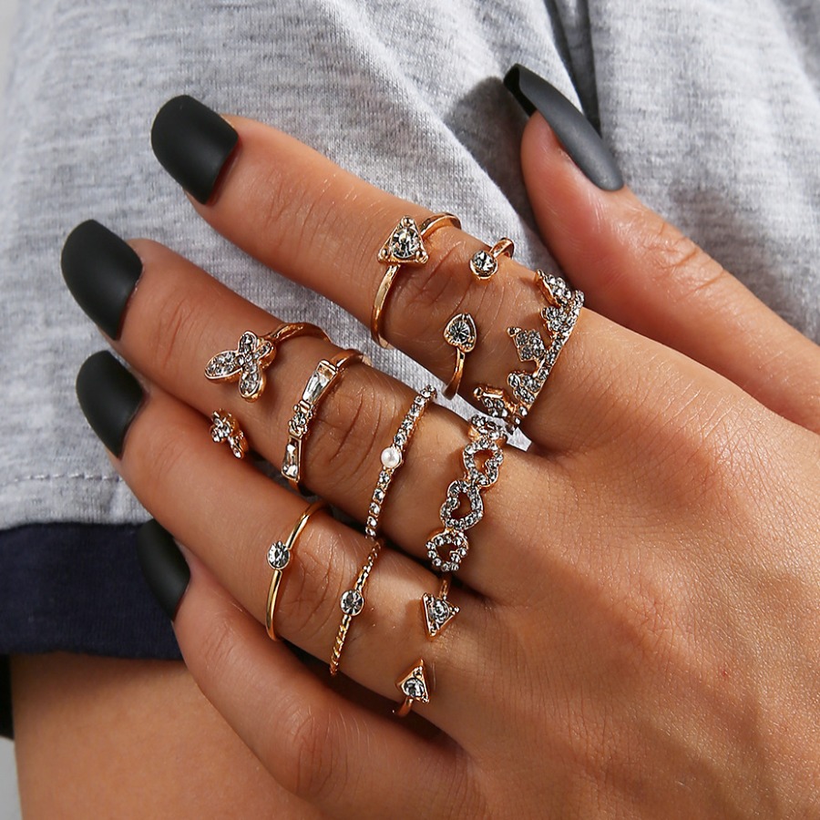 

Lovely Casual Heart-shaped Gold 10-piece Ring