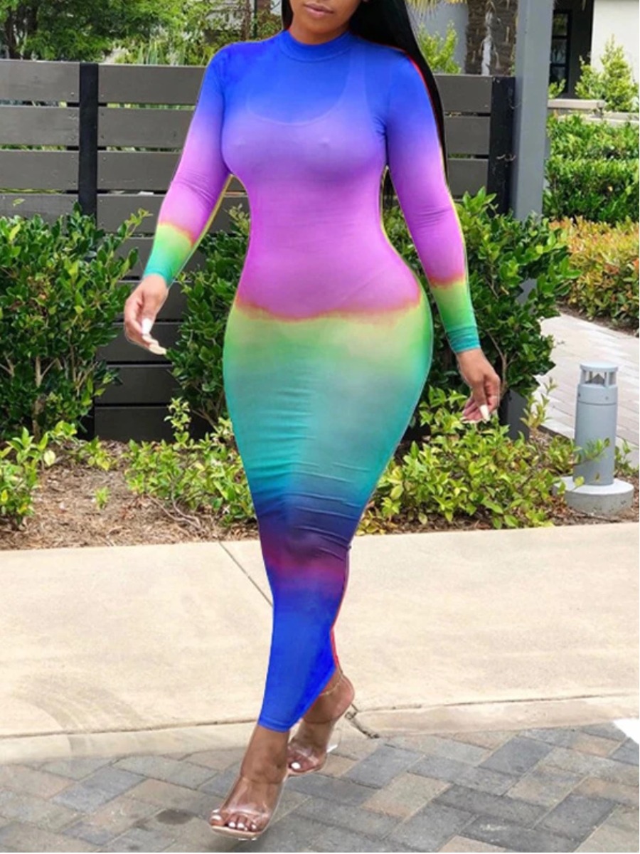 

Lovely Street See-through Tie-dye Multicolor Ankle Length Dress, Multi