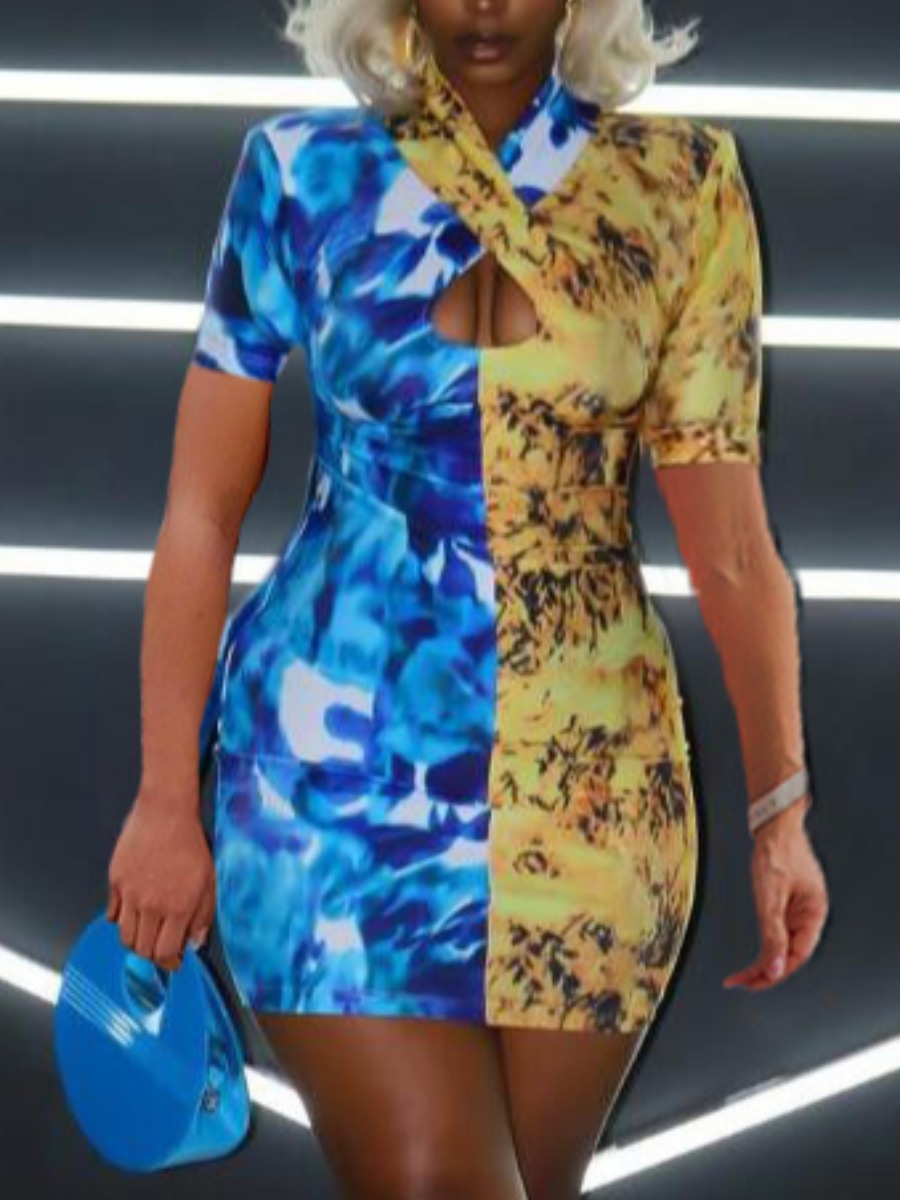 

Lovely Street Hollow-out Print Multicolor Mini Dress, Multi