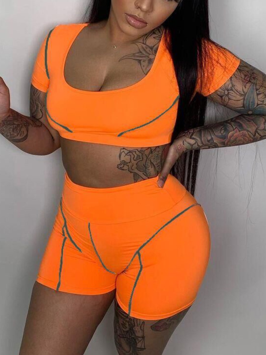 

Lovely Sporty U Neck Striped Croci Two Piece Shorts Set