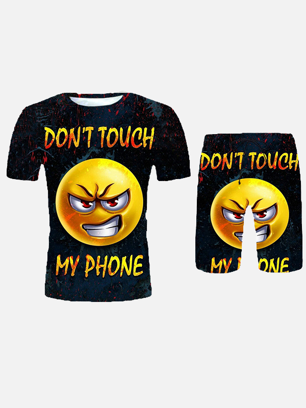 

Lovely Men Street Cartoon Letter Print Black Two Piece Shorts Set