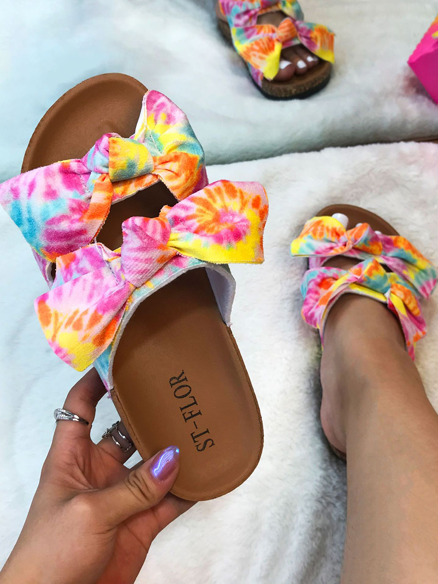 

Lovely Boho Tie-dye Bow-tie Decoration Pink Slippers