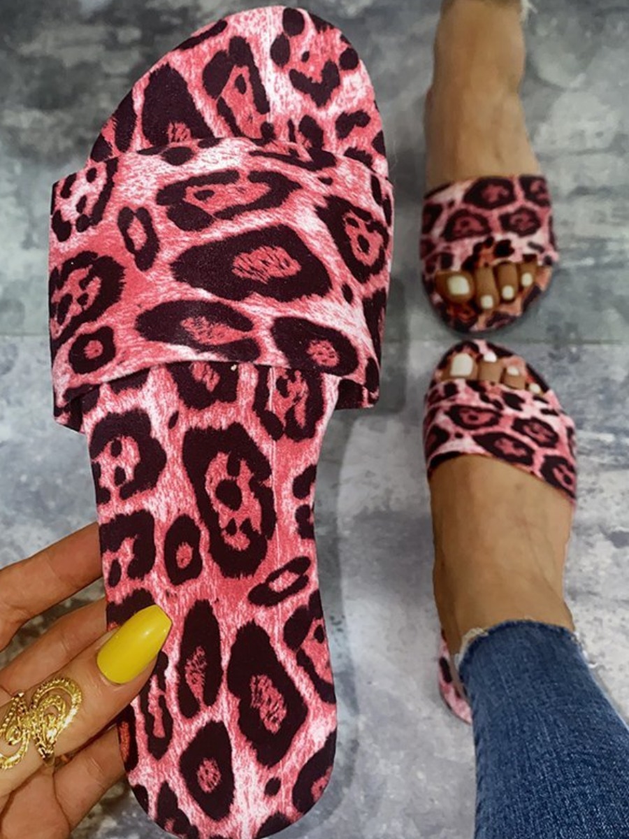 

Lovely Casual Leopard Print Rose Red Slippers