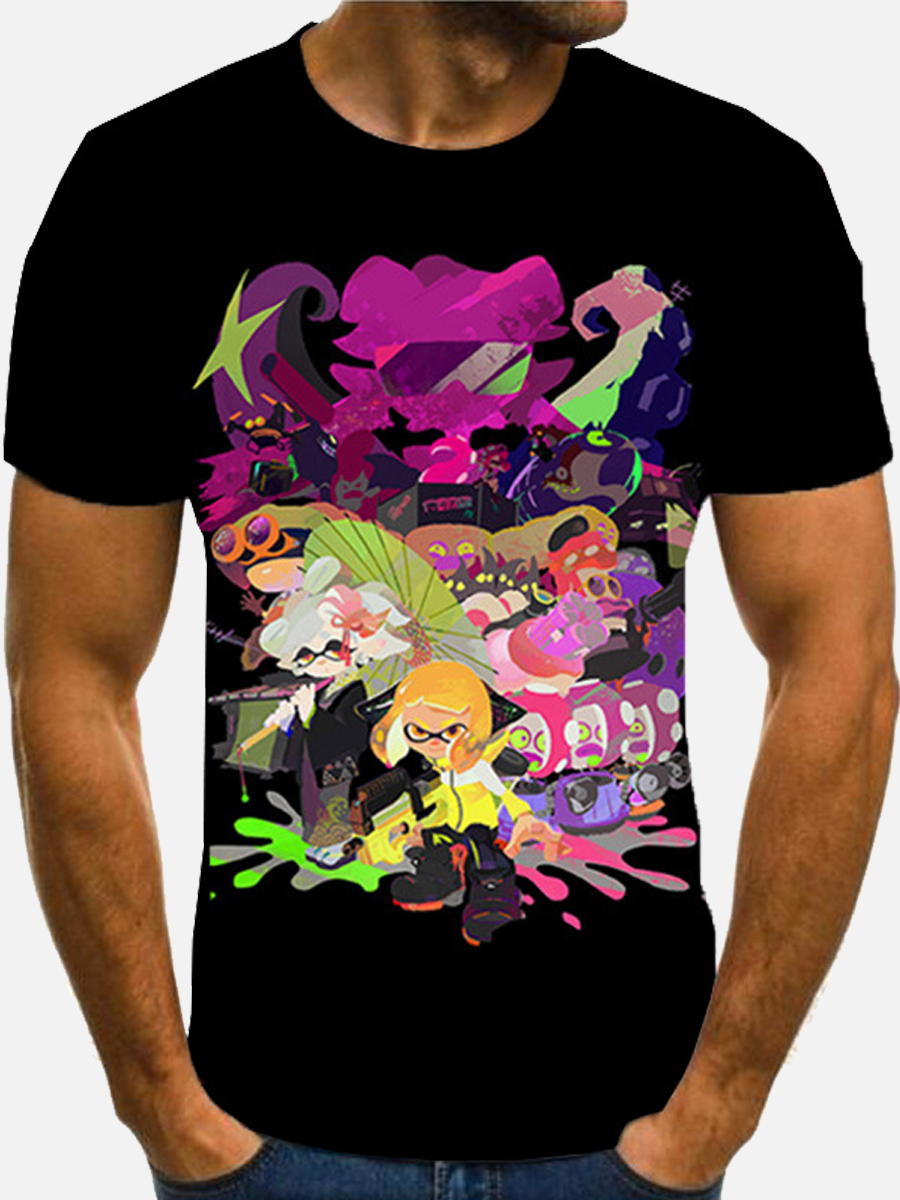 

Lovely Men Casual Cartoon Print Patchwork Black T-shirt