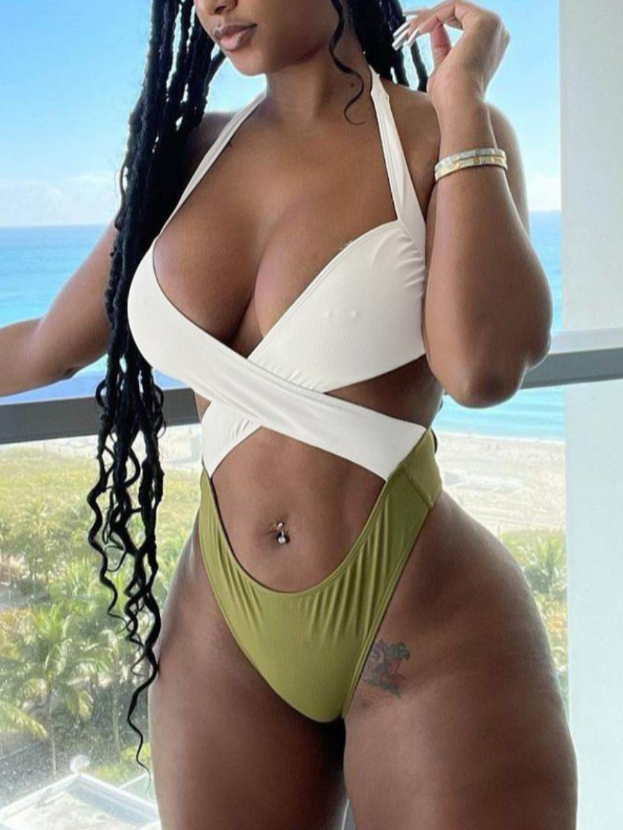 

LW Boho Bandage Hollow-out Design Green One-piece Swimsuit