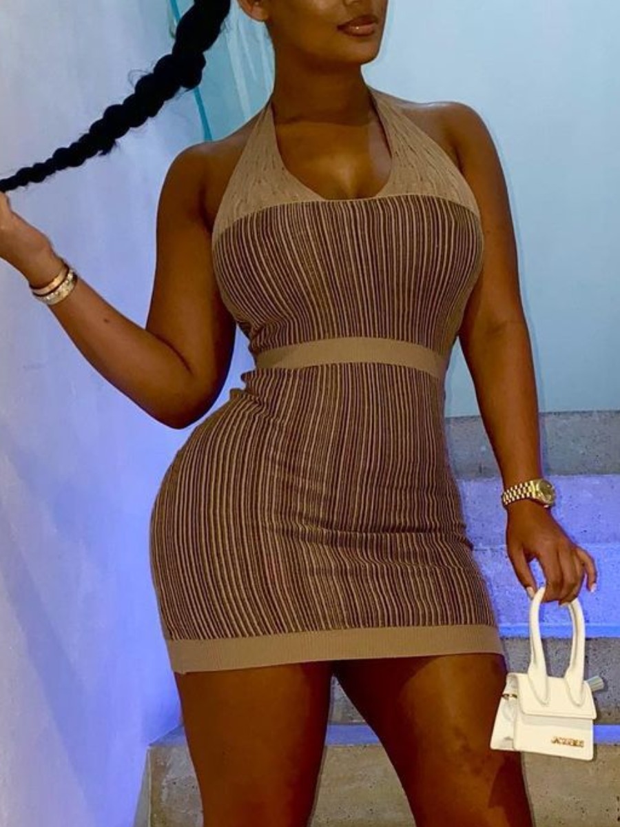 

Lovely Street Backless Striped Brown Mini Dress